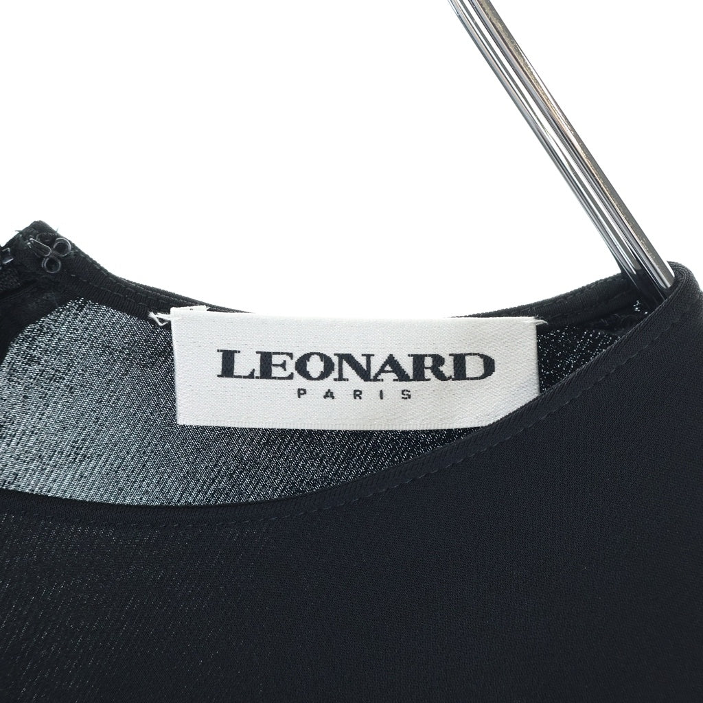 LEONARD(レオナール) 半袖 ワンピース サテン ブラック レディース