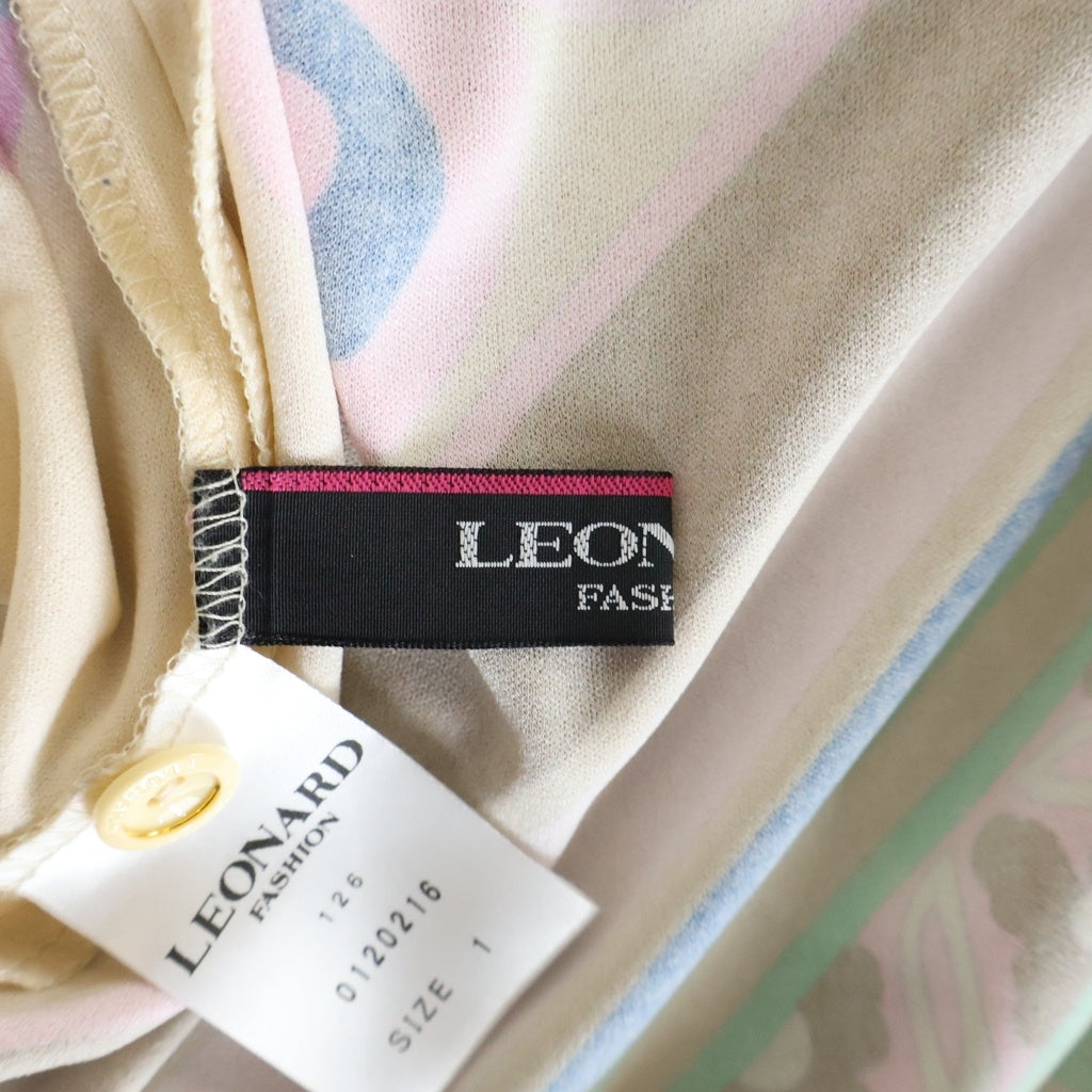LEONARD(レオナール) ワンピース 長袖 ベルト付き マルチカラー レディース