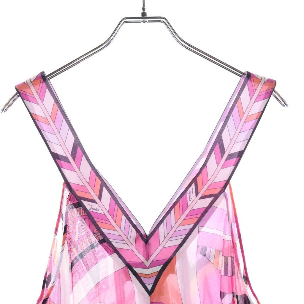 EMILIO PUCCI(エミリオプッチ) ノースリーブ 変形トップス チュニック 総柄 マルチカラー ピンク 42WP10 レディース