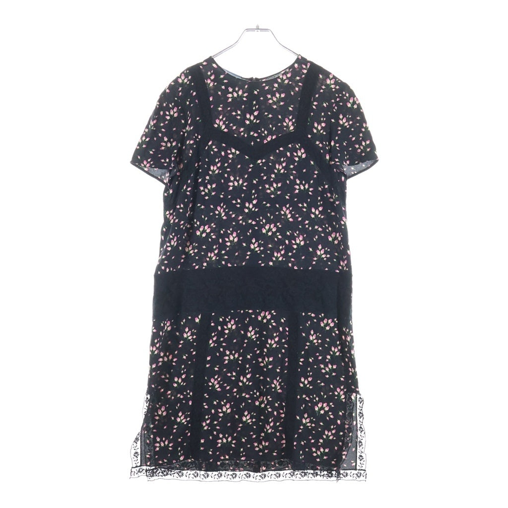 PRADA(プラダ) 花柄シフォンレースワンピース ドレス レース切り替え ブラック P31X3 R181 1Q1A レディース