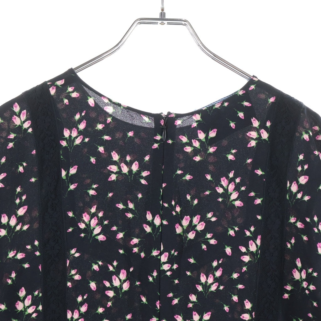 PRADA(プラダ) 花柄シフォンレースワンピース ドレス レース切り替え ブラック P31X3 R181 1Q1A レディース