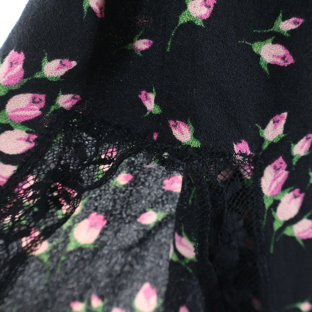 PRADA(プラダ) 花柄シフォンレースワンピース ドレス レース切り替え ブラック P31X3 R181 1Q1A レディース