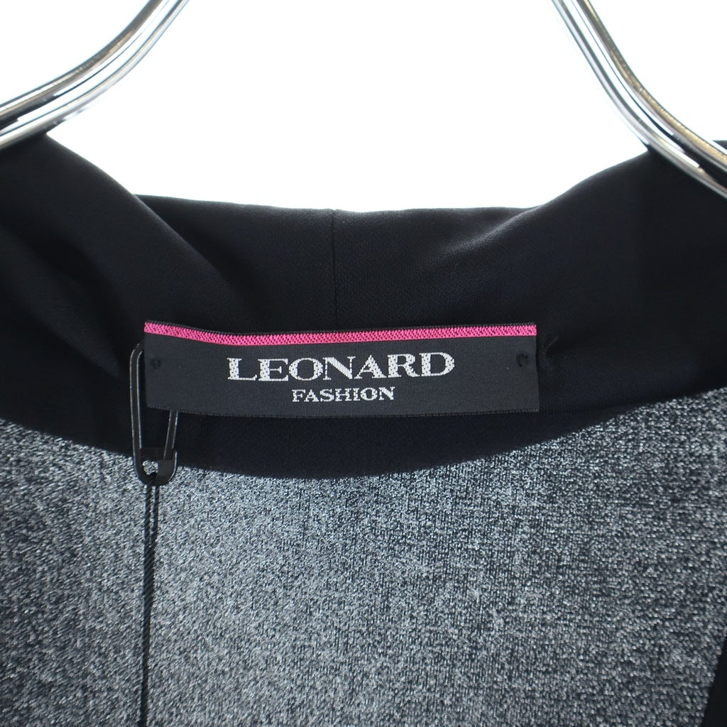 LEONARD(レオナール) 花柄切り替え ドレープ半袖ワンピース ドレス ブラック 0120267 レディース