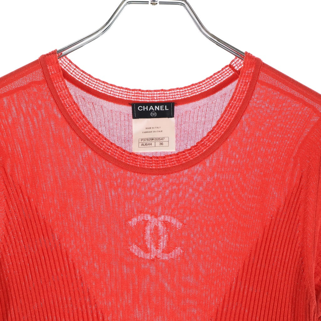 CHANEL(シャネル) 半袖 ニット メッシュ ココマーク ワンピース ライオン ボタン レッド レディース