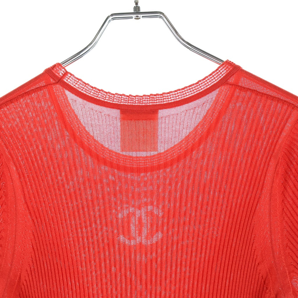 CHANEL(シャネル) 半袖 ニット メッシュ ココマーク ワンピース ライオン ボタン レッド レディース