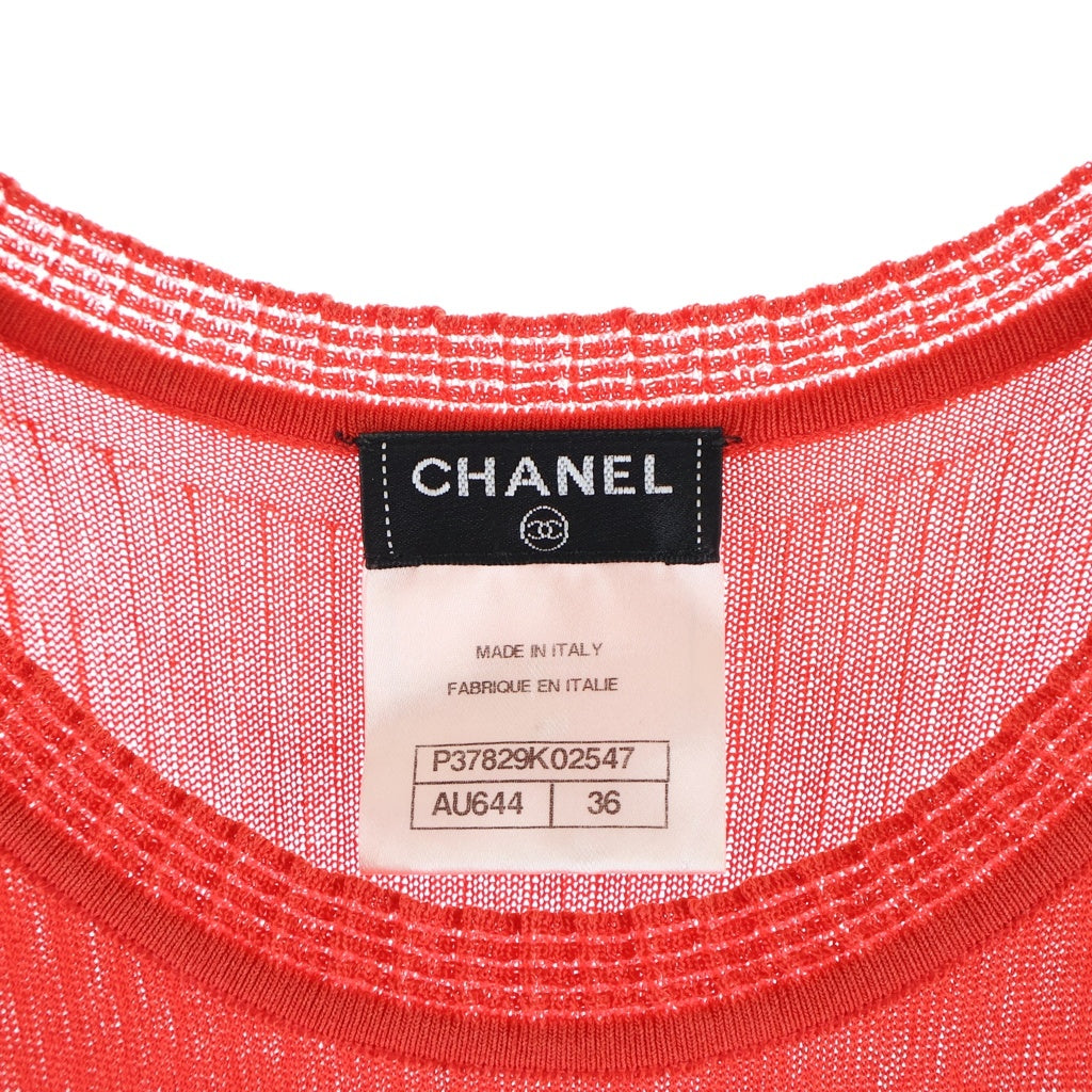 CHANEL(シャネル) 半袖 ニット メッシュ ココマーク ワンピース ライオン ボタン レッド レディース