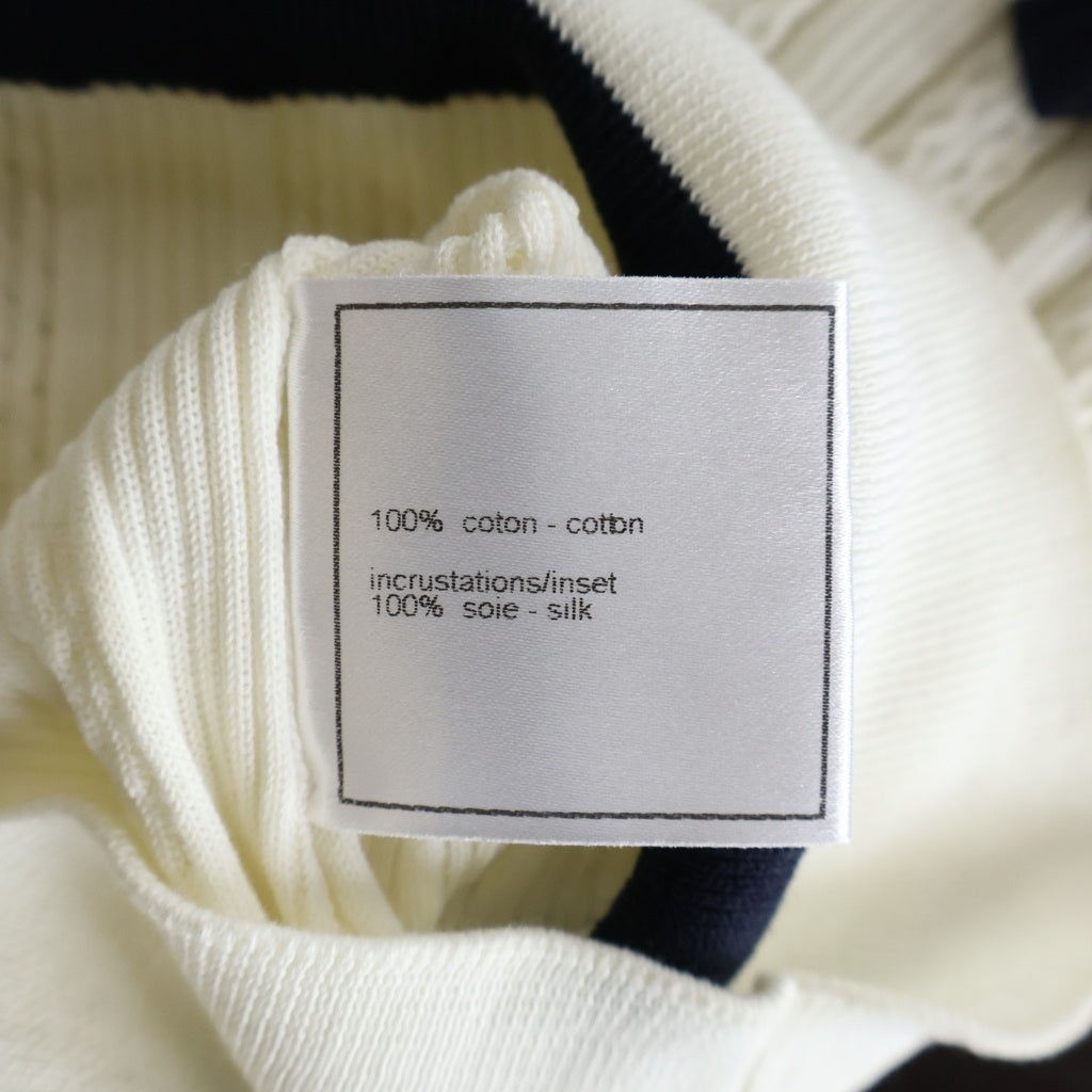 CHANEL(シャネル) 06P リボンモチーフ 半袖 ニット トップス Vネック コットン ホワイト/ネイビー P28034 レディース