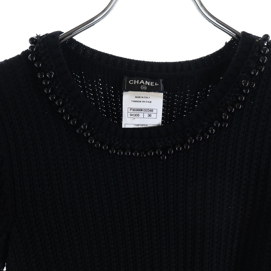 CHANEL(シャネル) 半袖 ニット ワンピース ビーズ ウール ブラック レディース