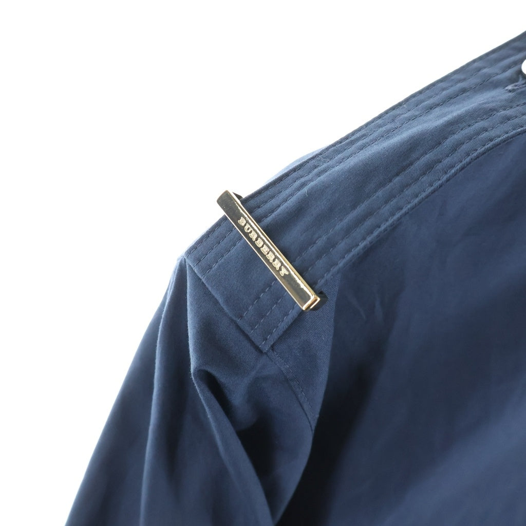 BURBERRY(バーバリー) フロント2ポケット ノーカラーシャツワンピース ドレス コットン ネイビー 4017781 レディース