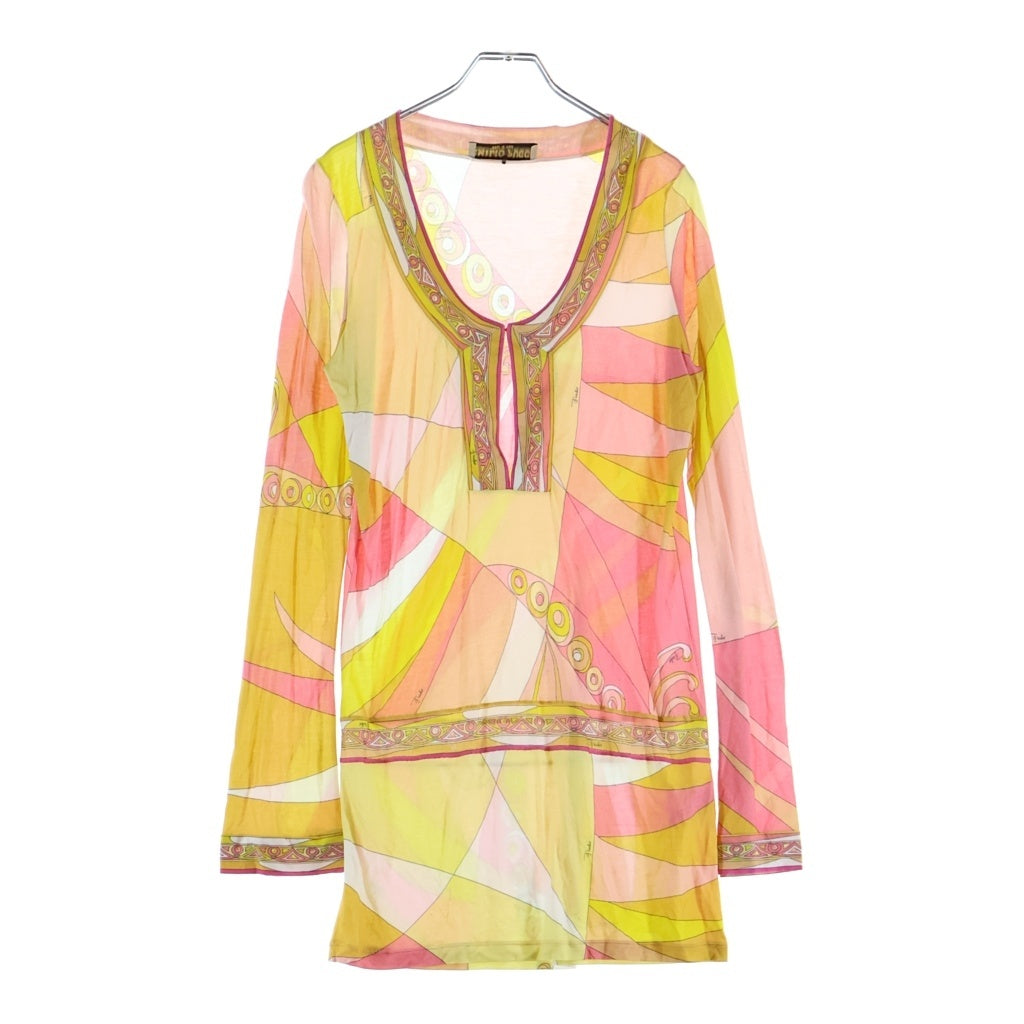 EMILIO PUCCI(エミリオプッチ) チュニック ワンピース 長袖 レーヨン ピンク/イエロー レディース