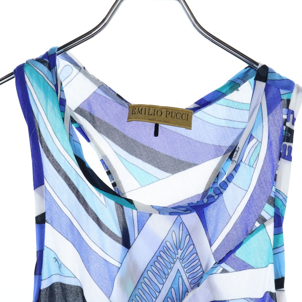 EMILIO PUCCI(エミリオプッチ) 総柄ノースリーブワンピース ブルー レディース 42WG60