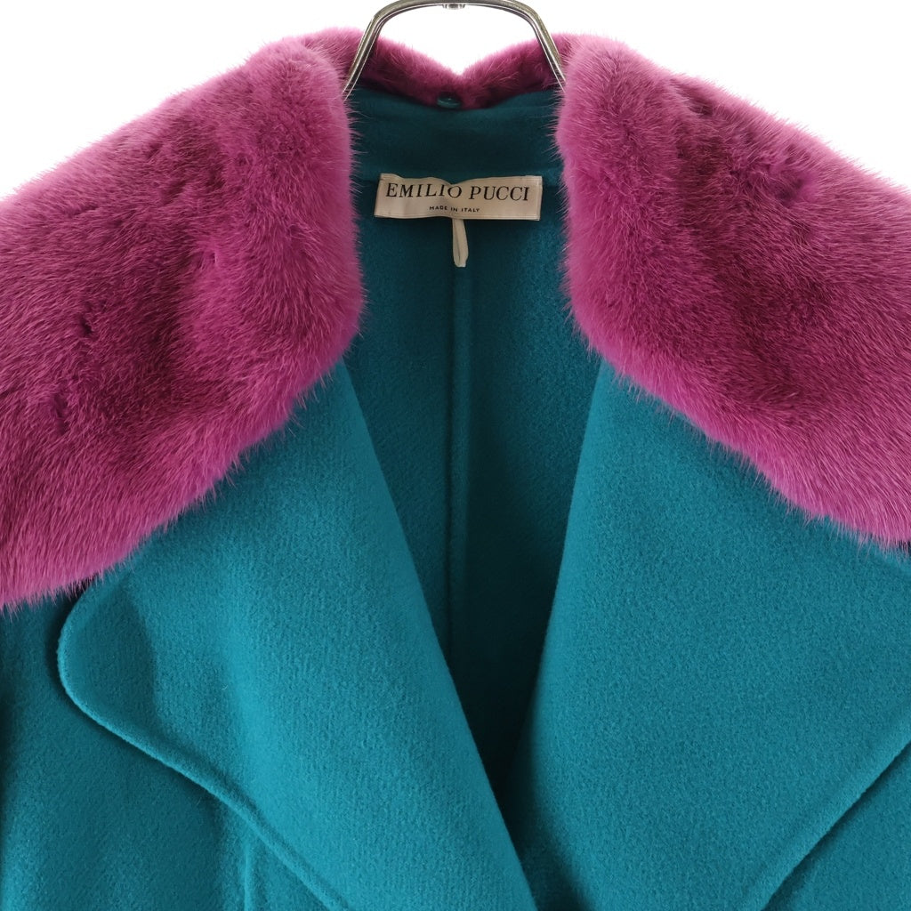 EMILIO PUCCI(エミリオプッチ) フーデット ロングコート ファー グリーン/ピンク レディース