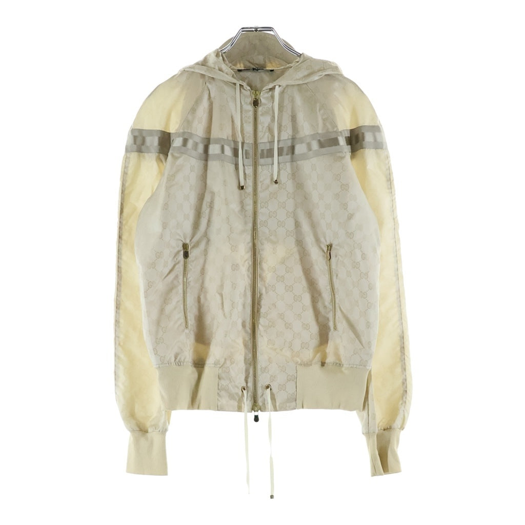 GUCCI(グッチ) フーデットブルゾン GGスプリーム ナイロンジップアップパーカー アイボリー レディース