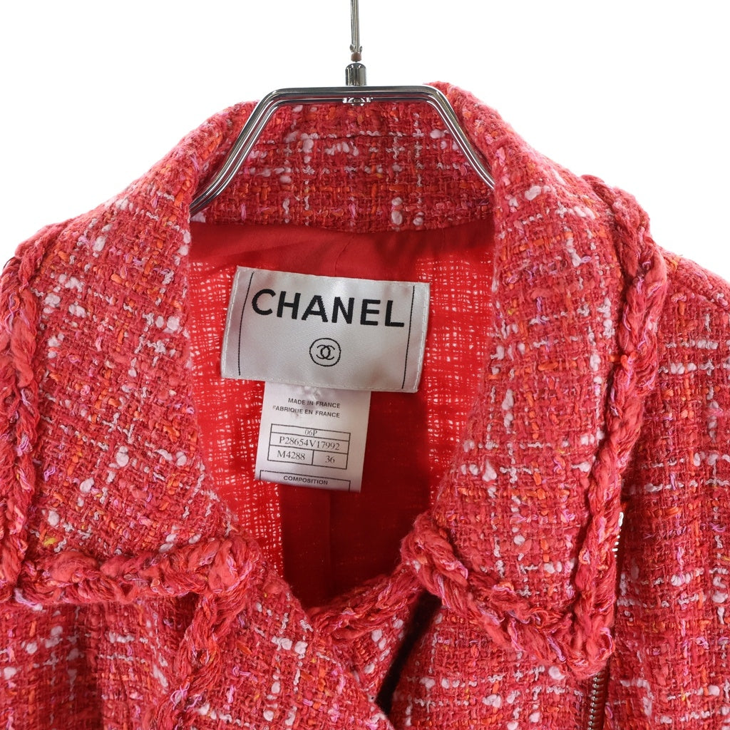 CHANEL(シャネル) チェーンツイードライダースジャケット レッド P28654V17992 レディース