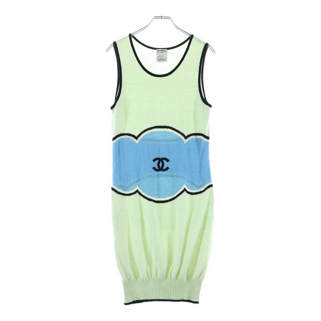 CHANEL(シャネル) ノースリーブ ワンピース フロント ロゴ ココマーク カシミヤ 09C ライトグリーン/ブルー P34614 レディース