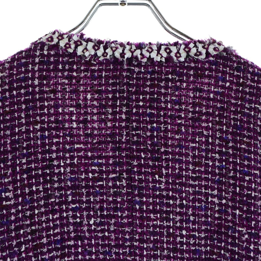 CHANEL(シャネル) ノーカラー ジャケット アウター スカート セットアップ 09P ツイード パープル レディース