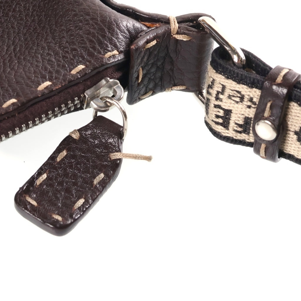 FENDI(フェンディ) セレリア オーバルロゴプレート レザー ショルダーバッグ ブラウン 8BT092