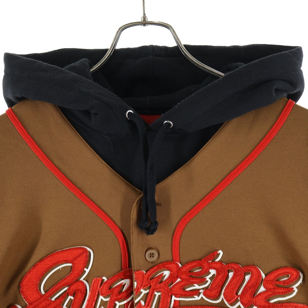 SUPREME(シュプリーム) 22SS Baseball Jersey Hooded Sweatshirt ベースボール ジャージー フーデット スウェット シャツ プルオーバーパーカー ブラウン/ブラック