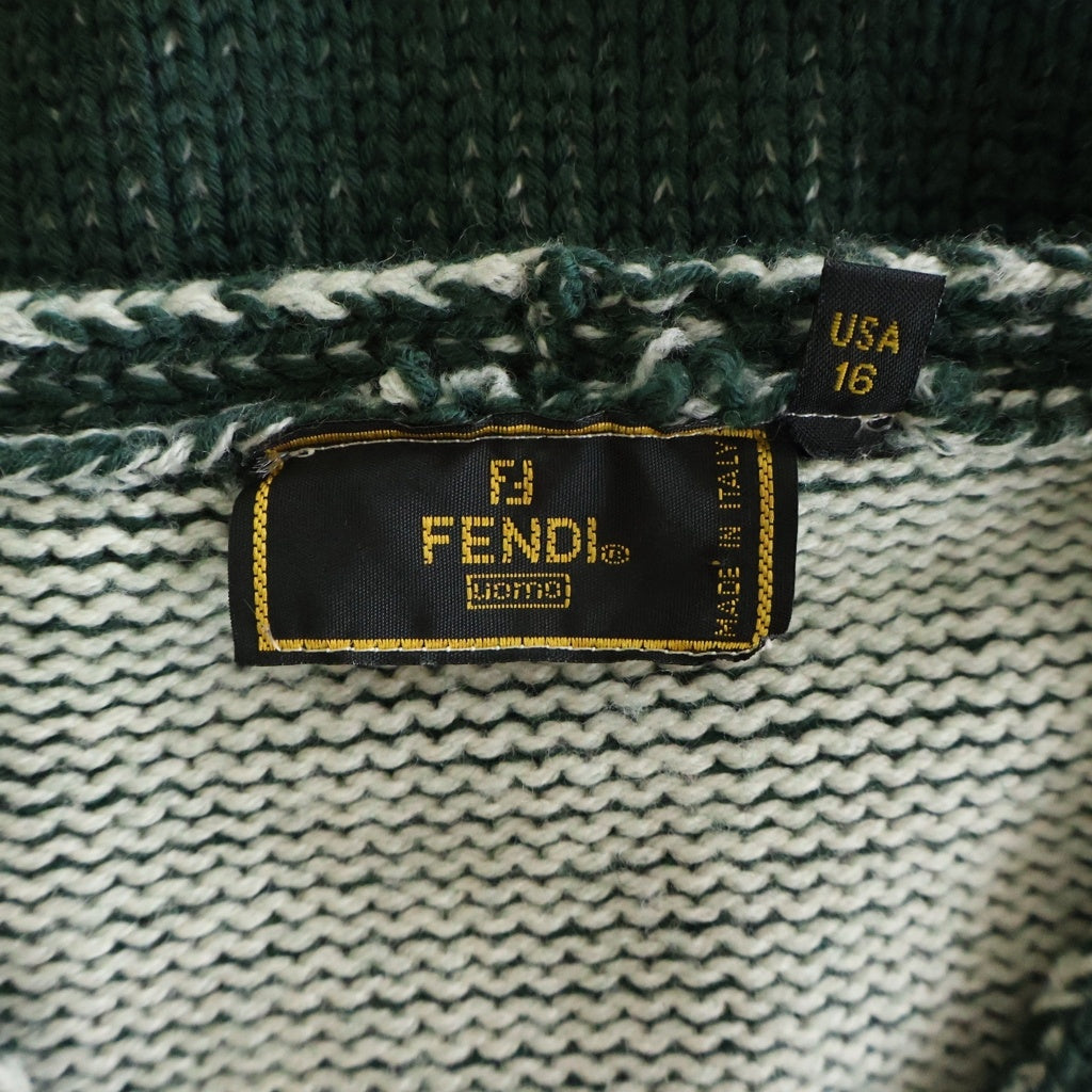 FENDI(フェンディ) フロントロゴ ジップアップ ニットカーディガン カーキ