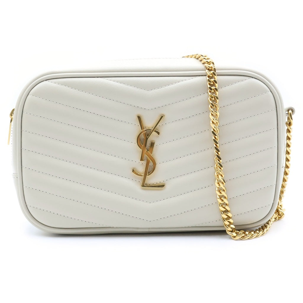 YVES SAINT LAURENT(イヴサンローラン) ルー カメラバッグ チェーンショルダーバッグ アイボリー レザー 748849 ゴールド金具 レディース