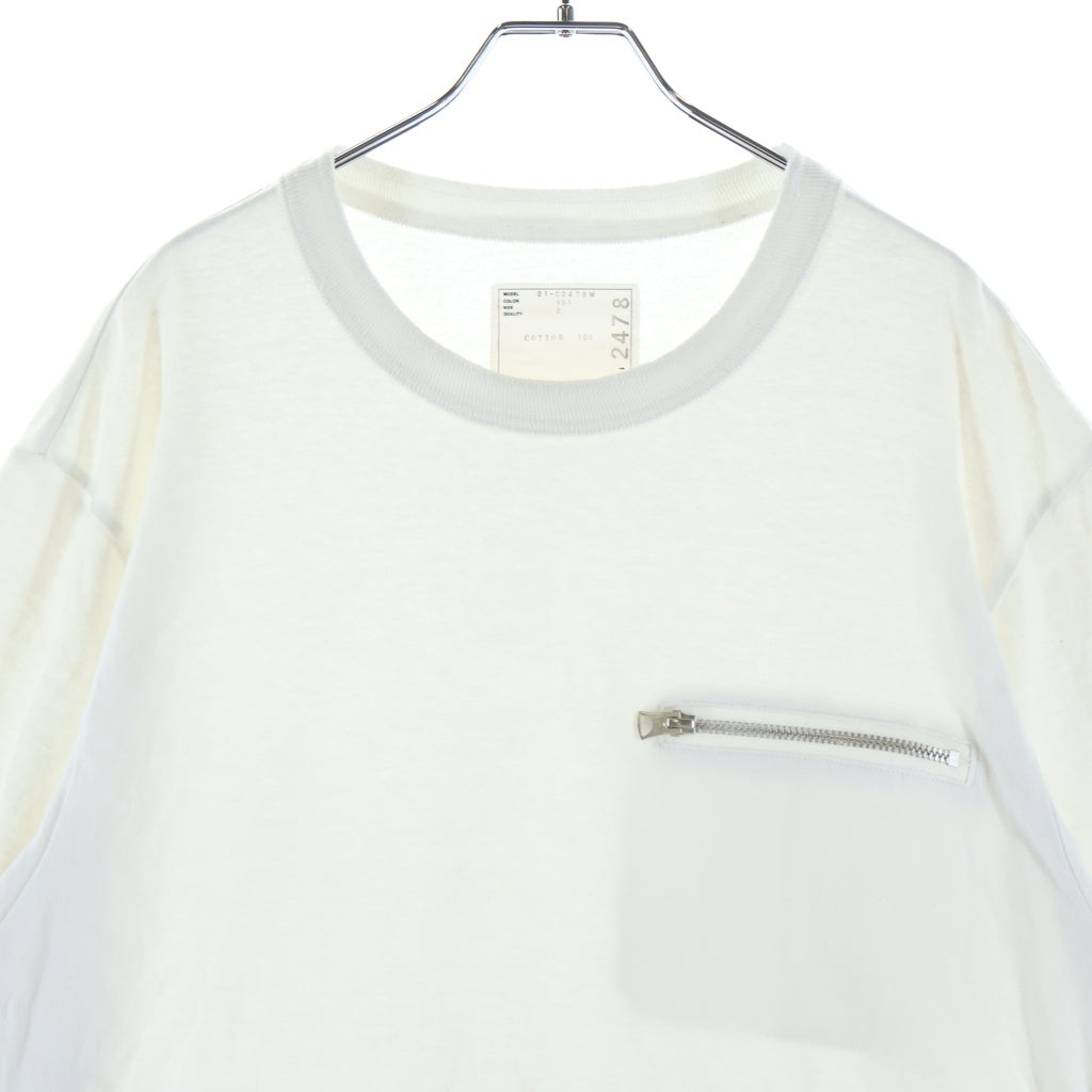 Sacai(サカイ) 21SS Archive Print Mix TEE ジップ装飾 クルーネック 半袖Tシャツカットソー ホワイト 21-02478M