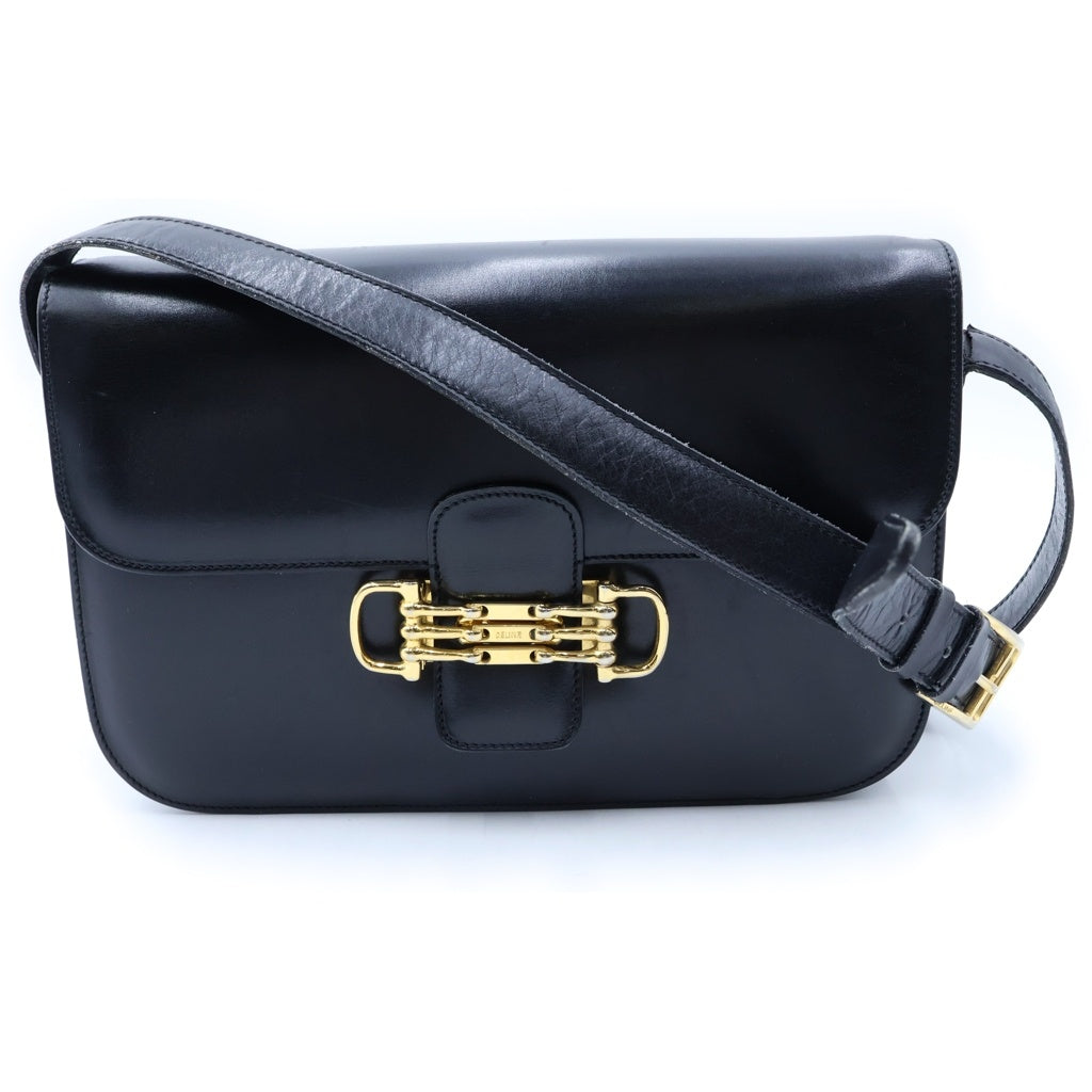 CELINE(セリーヌ) 3連ホースビット レザーショルダーバッグ ブラック レディース