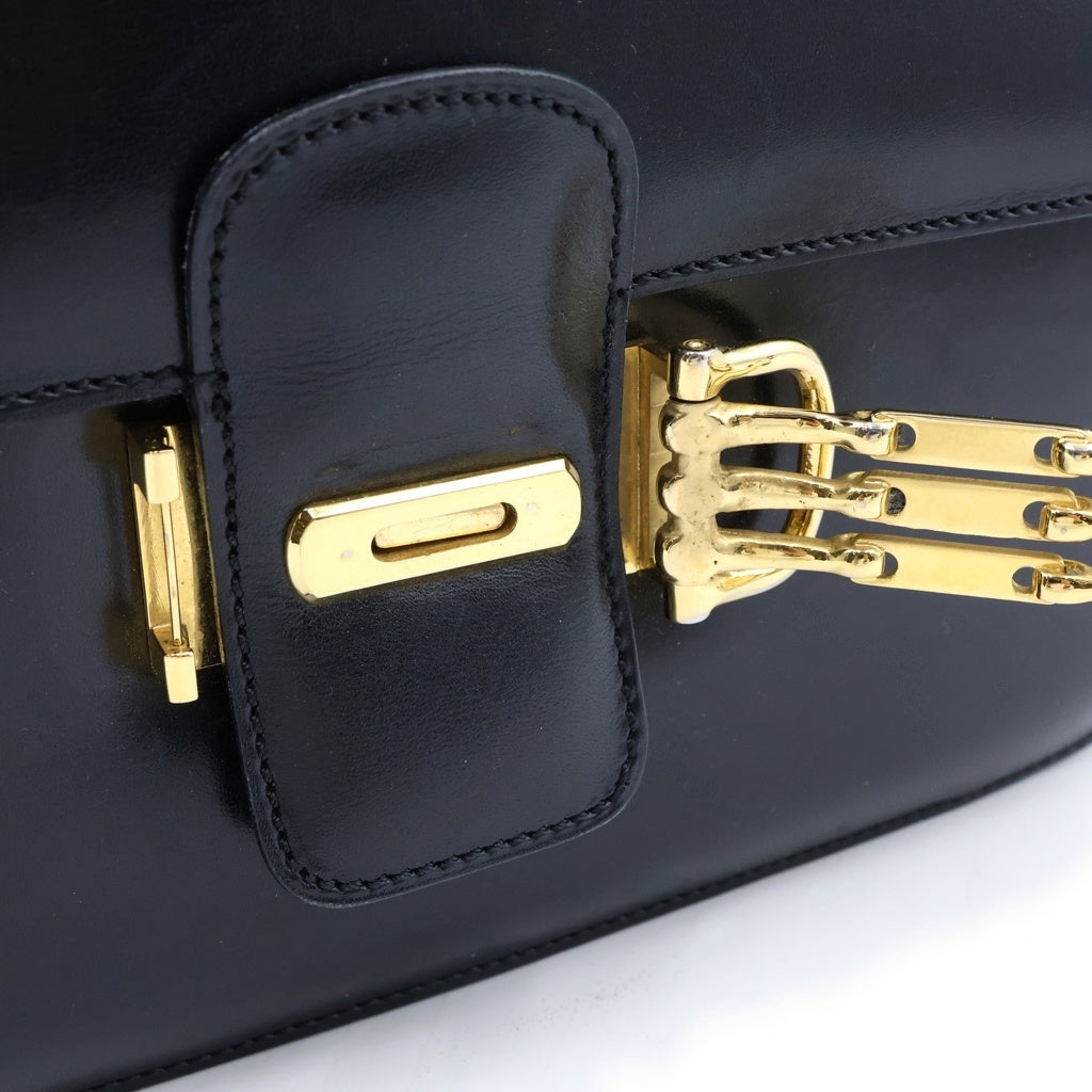 CELINE(セリーヌ) 3連ホースビット レザーショルダーバッグ ブラック レディース
