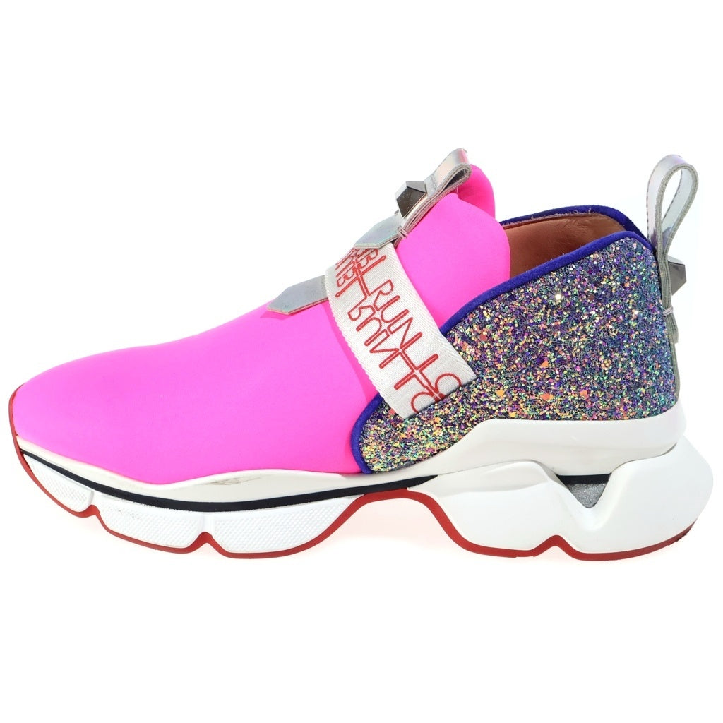 CHRISTIAN LOUBOUTIN(クリスチャンルブタン) RUN PINK ラン ラメ装飾 キャンバス ローカットスニーカー ピンク レディース
