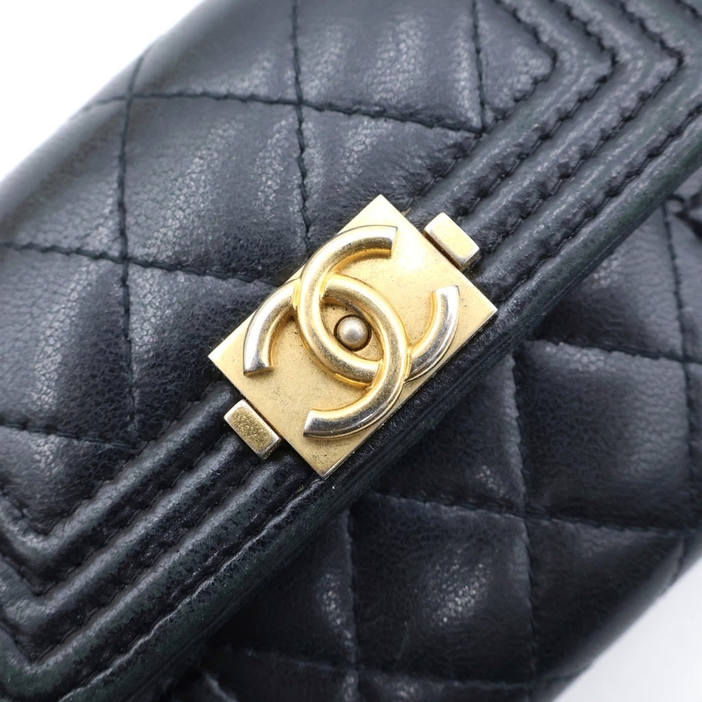 CHANEL(シャネル) ボーイシャネル ラムスキン レザー コンパクトウォレット 三つ折り財布 ブラック レディース