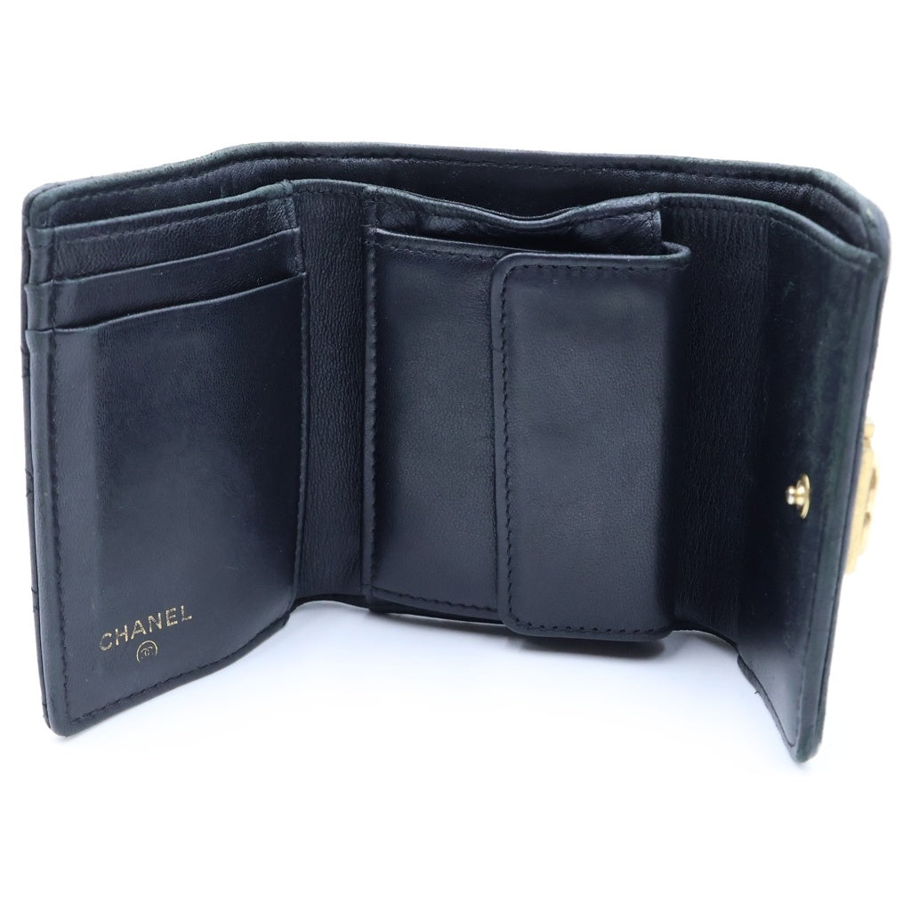 CHANEL(シャネル) ボーイシャネル ラムスキン レザー コンパクトウォレット 三つ折り財布 ブラック レディース