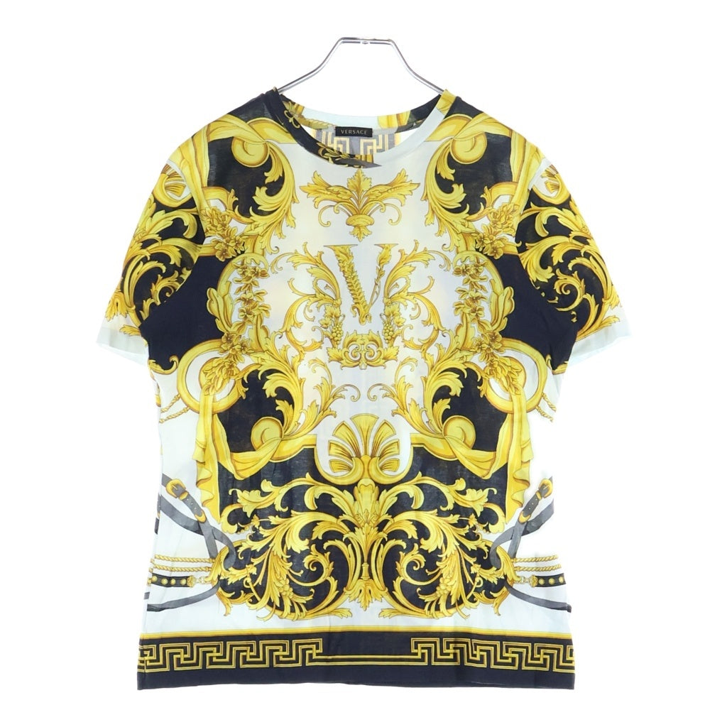 GIANNI VERSACE(ジャンニ ヴェルサーチ) バロック総柄 クルーネック 半袖Tシャツカットソー ゴールド/ホワイト A85764 レディース