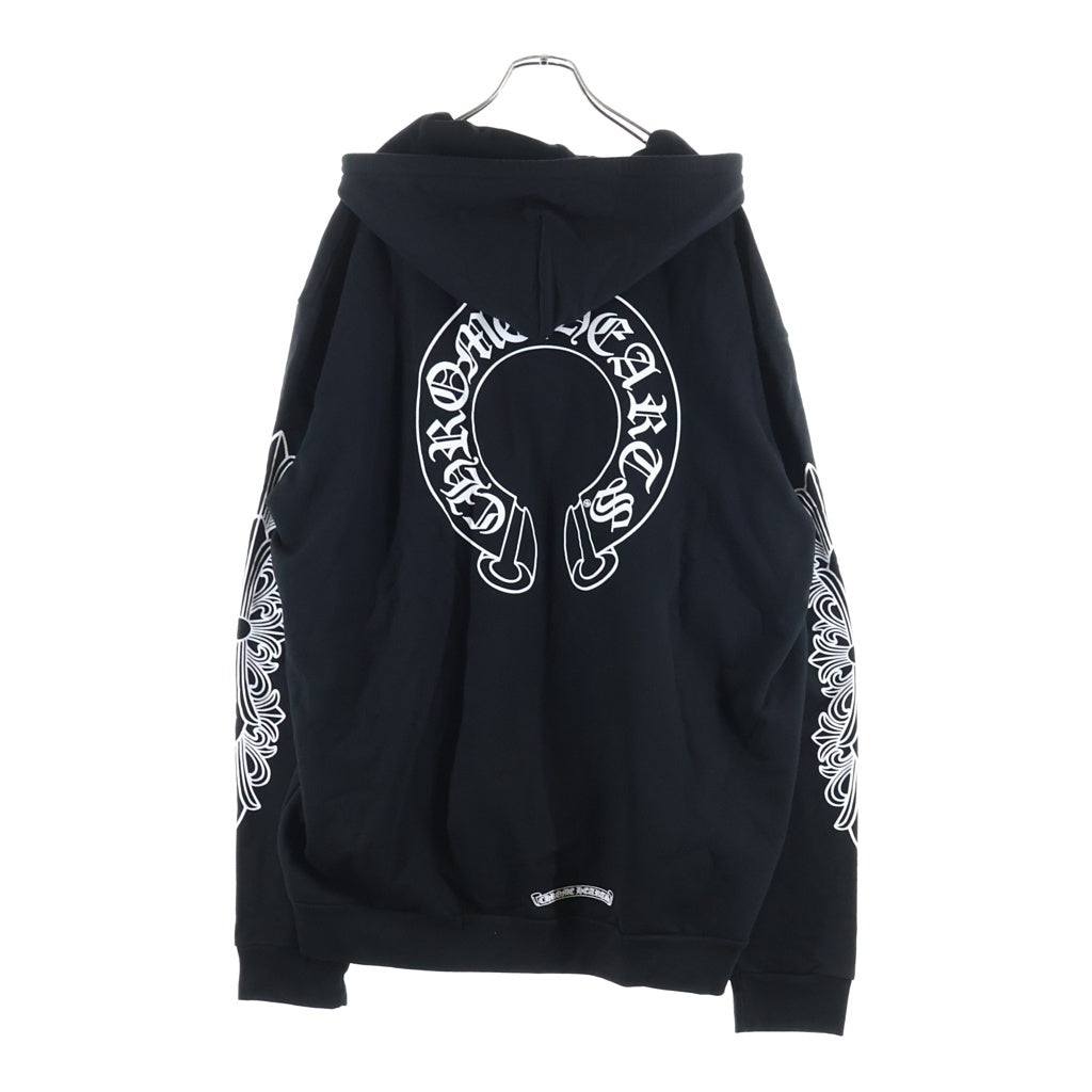 CHROME HEARTS(クロムハーツ) SWTSHRT HD ZIP 袖フローラルバックホースシュー ジップアップ スウェットパーカー ブラック