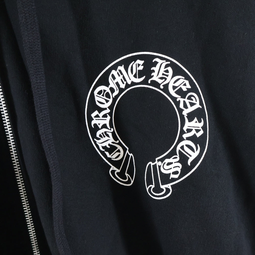 CHROME HEARTS(クロムハーツ) SWTSHRT HD ZIP 袖フローラルバックホースシュー ジップアップ スウェットパーカー ブラック