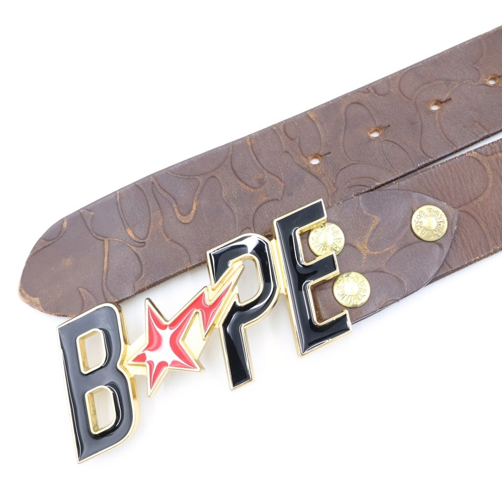 A BATHING APE(アベイシングエイプ) ロゴバックル レザーベルト ブラウン