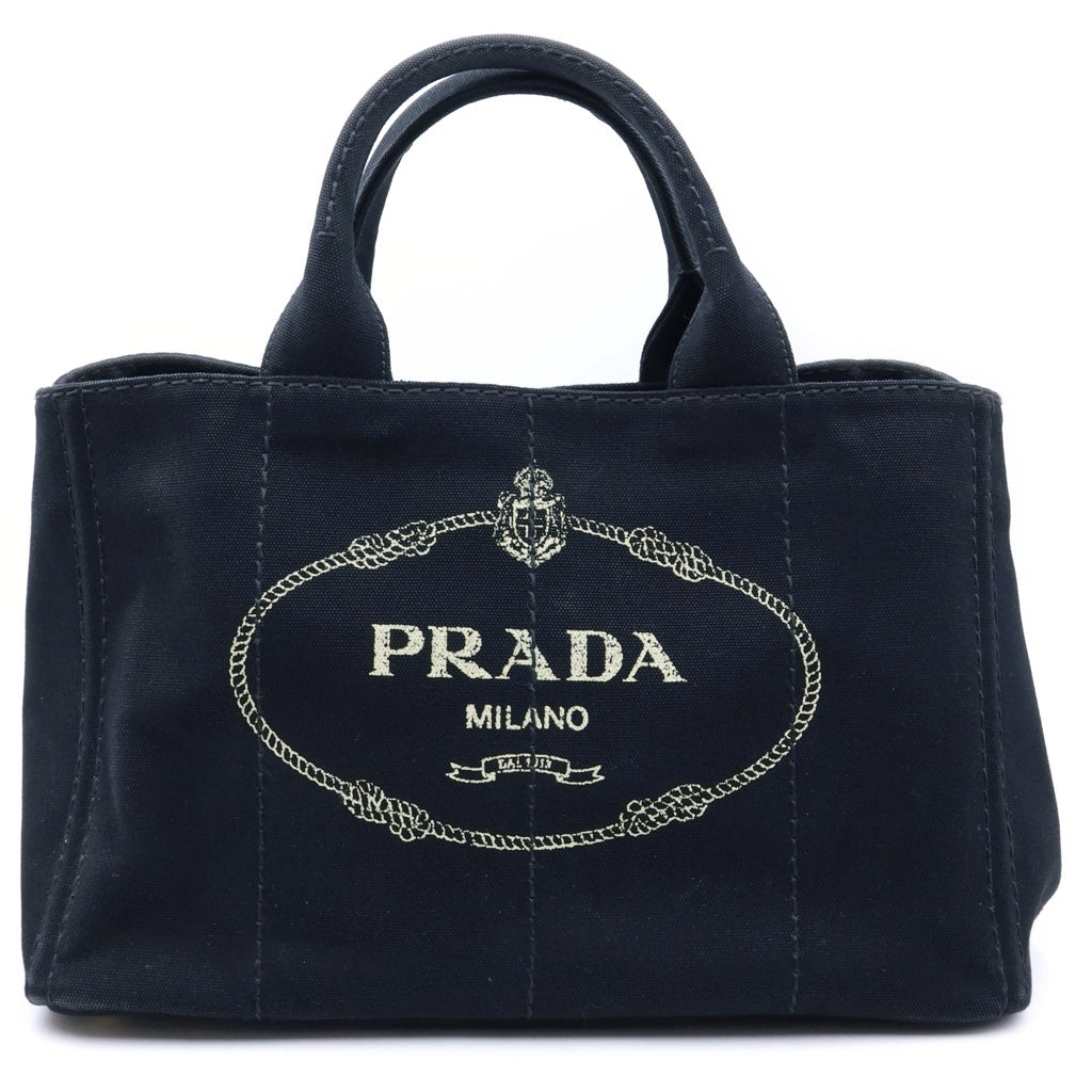 PRADA(プラダ) カナパ サイドトライアングルロゴプレート キャンバス 2Way ハンド ショルダーバッグ ブラック 1BG642 レディース