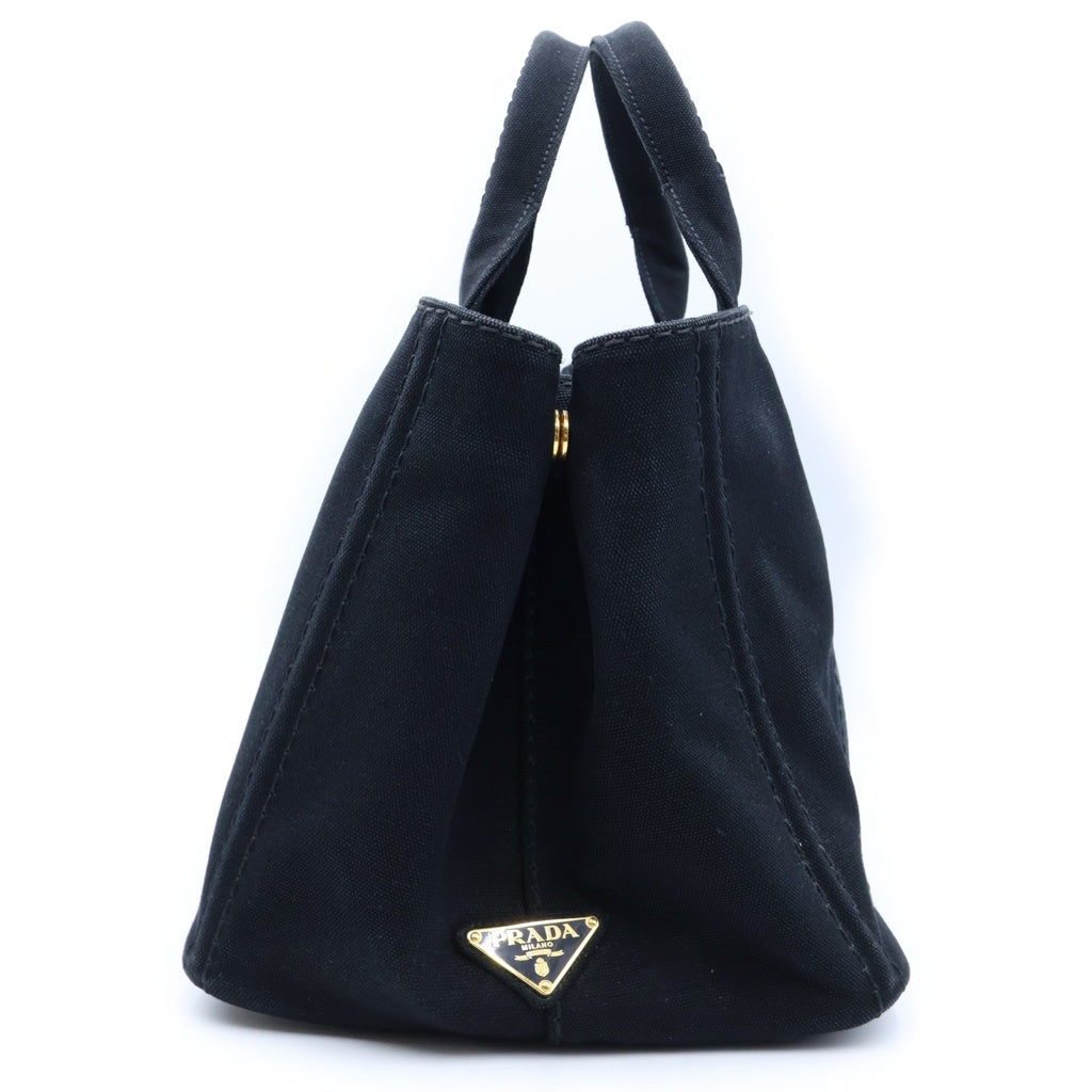 PRADA(プラダ) カナパ サイドトライアングルロゴプレート キャンバス 2Way ハンド ショルダーバッグ ブラック 1BG642 レディース