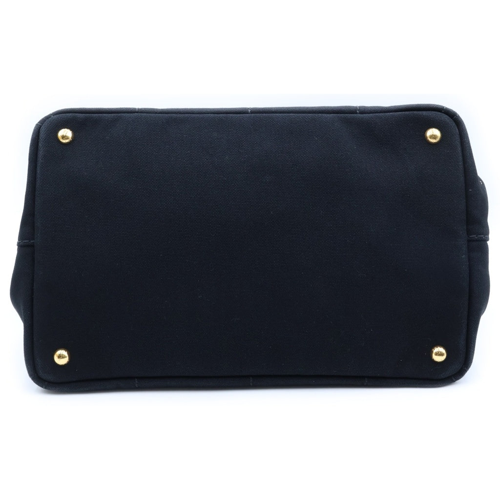 PRADA(プラダ) カナパ サイドトライアングルロゴプレート キャンバス 2Way ハンド ショルダーバッグ ブラック 1BG642 レディース