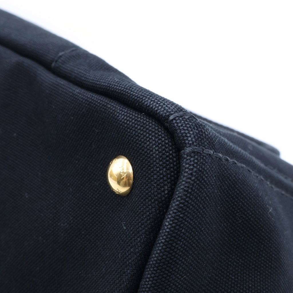 PRADA(プラダ) カナパ サイドトライアングルロゴプレート キャンバス 2Way ハンド ショルダーバッグ ブラック 1BG642 レディース