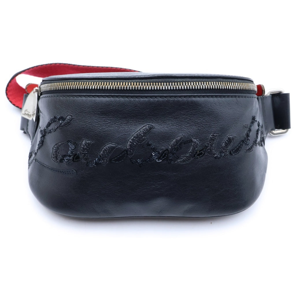CHRISTIAN LOUBOUTIN(クリスチャンルブタン) メリージェーン スパンコールロゴ レザー ボディ ショルダーバッグ ブラック/レッド