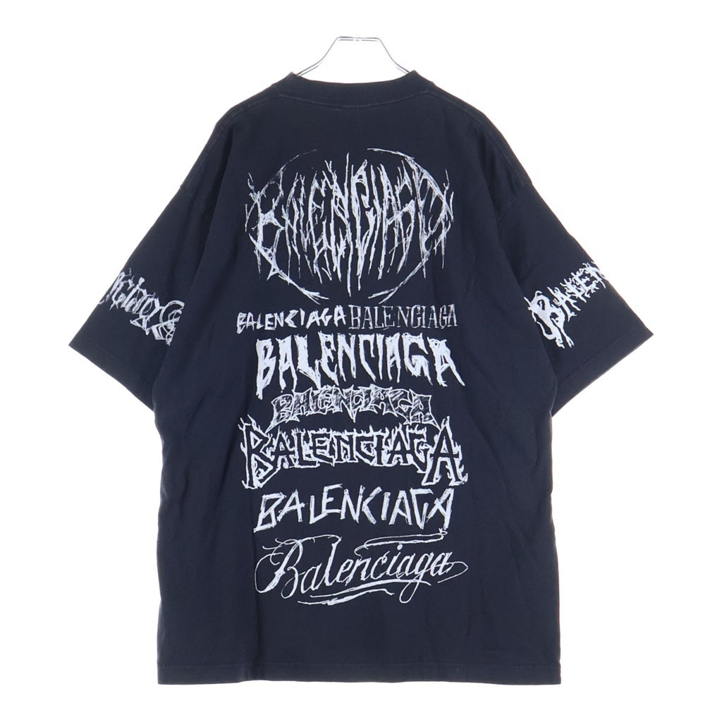 BALENCIAGA(バレンシアガ) 24SS DIY METAL TEE メタルプリント グラフィックロゴ総柄 両面プリント クルーネック半袖カットソーTシャツ ブラック 641675 TPV03