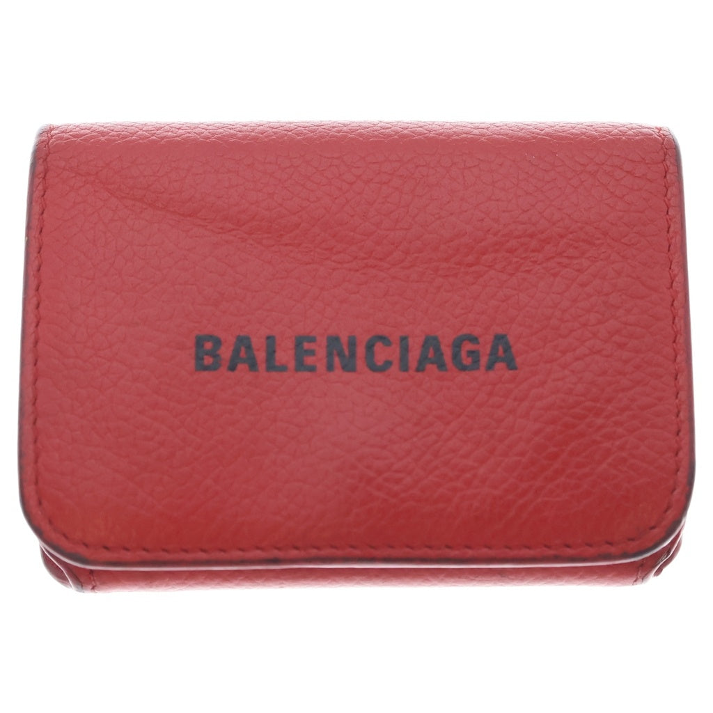 BALENCIAGA(バレンシアガ) CASH キャッシュ ロゴプリント レザー コンパクトウォレット 三つ折り財布 レッド 593813 レディース