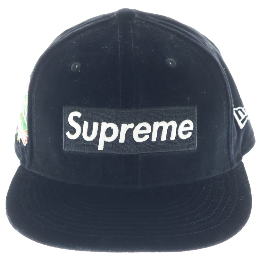 SUPREME(シュプリーム) 22AW ×NEW ERA Velour Box Logo Cap ニューエラ ベロア ボックスロゴ ベースボール キャップ 帽子 ブラック
