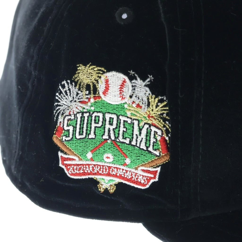 SUPREME(シュプリーム) 22AW ×NEW ERA Velour Box Logo Cap ニューエラ ベロア ボックスロゴ ベースボール キャップ 帽子 ブラック