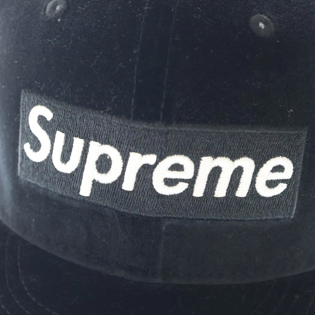 SUPREME(シュプリーム) 22AW ×NEW ERA Velour Box Logo Cap ニューエラ ベロア ボックスロゴ ベースボール キャップ 帽子 ブラック