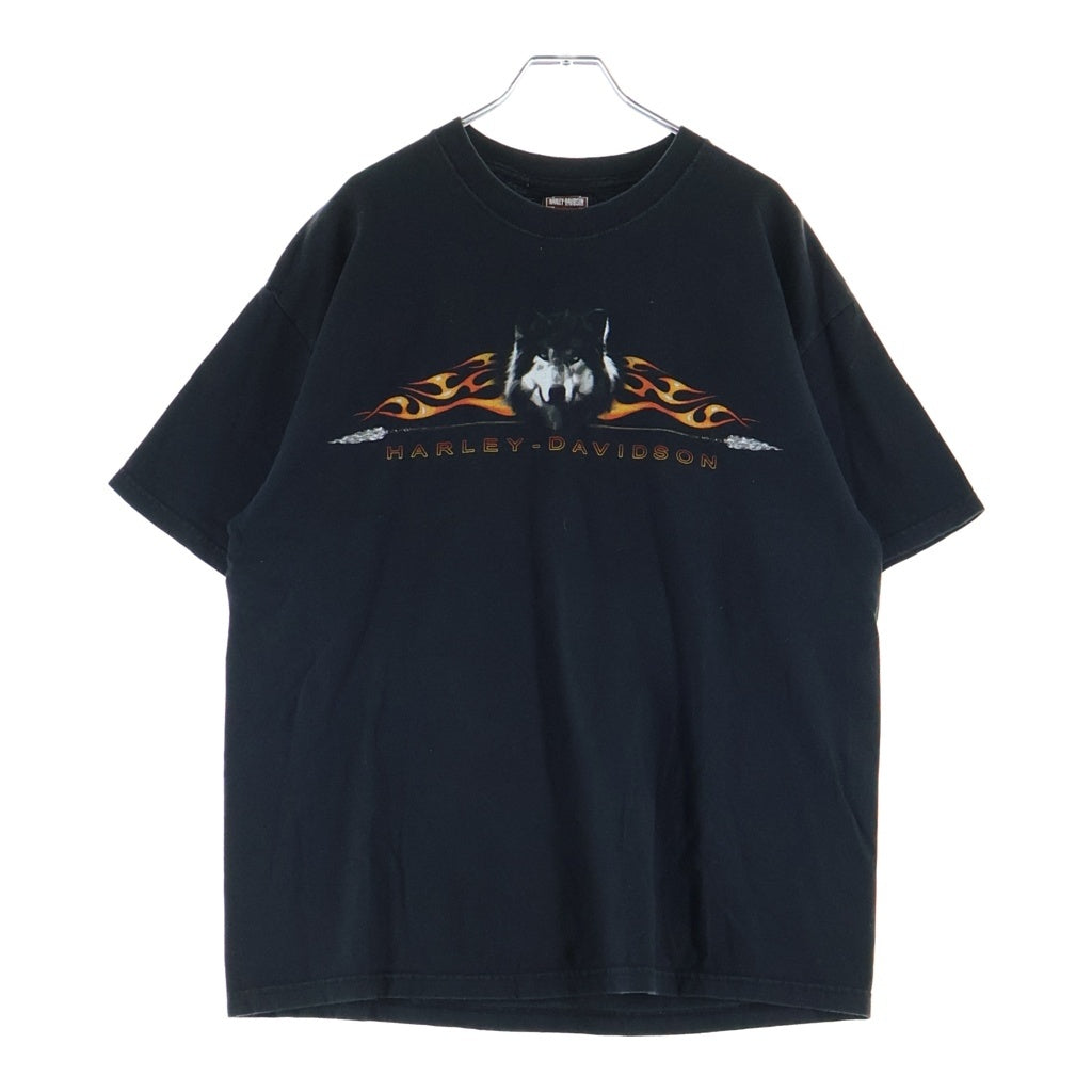 VINTAGE(ヴィンテージ) 00S VINTAGE HARLEY DAVIDSON WOLF ヴィンテージ ハーレーダビッドソン ウルフ ロゴプリント クルーネック 半袖Tシャツカットソー ブラック
