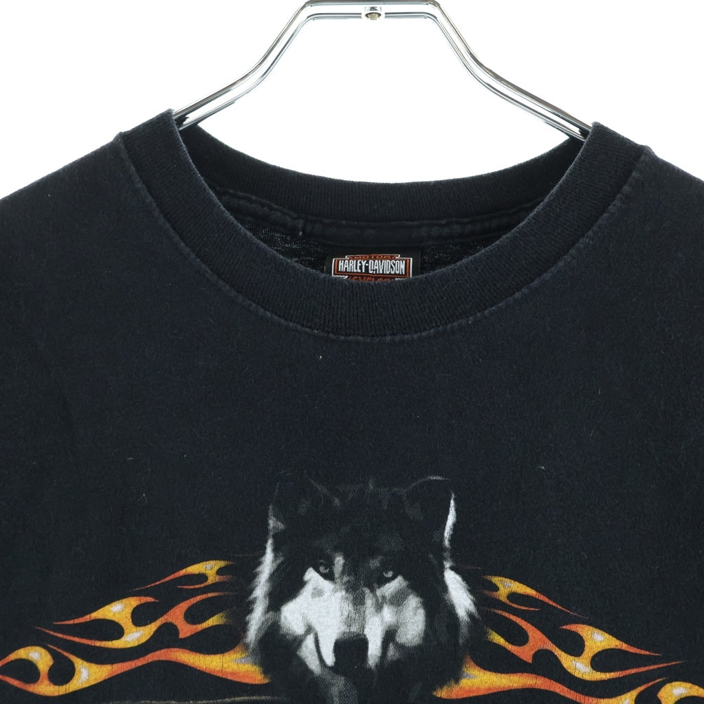 VINTAGE(ヴィンテージ) 00S VINTAGE HARLEY DAVIDSON WOLF ヴィンテージ ハーレーダビッドソン ウルフ ロゴプリント クルーネック 半袖Tシャツカットソー ブラック