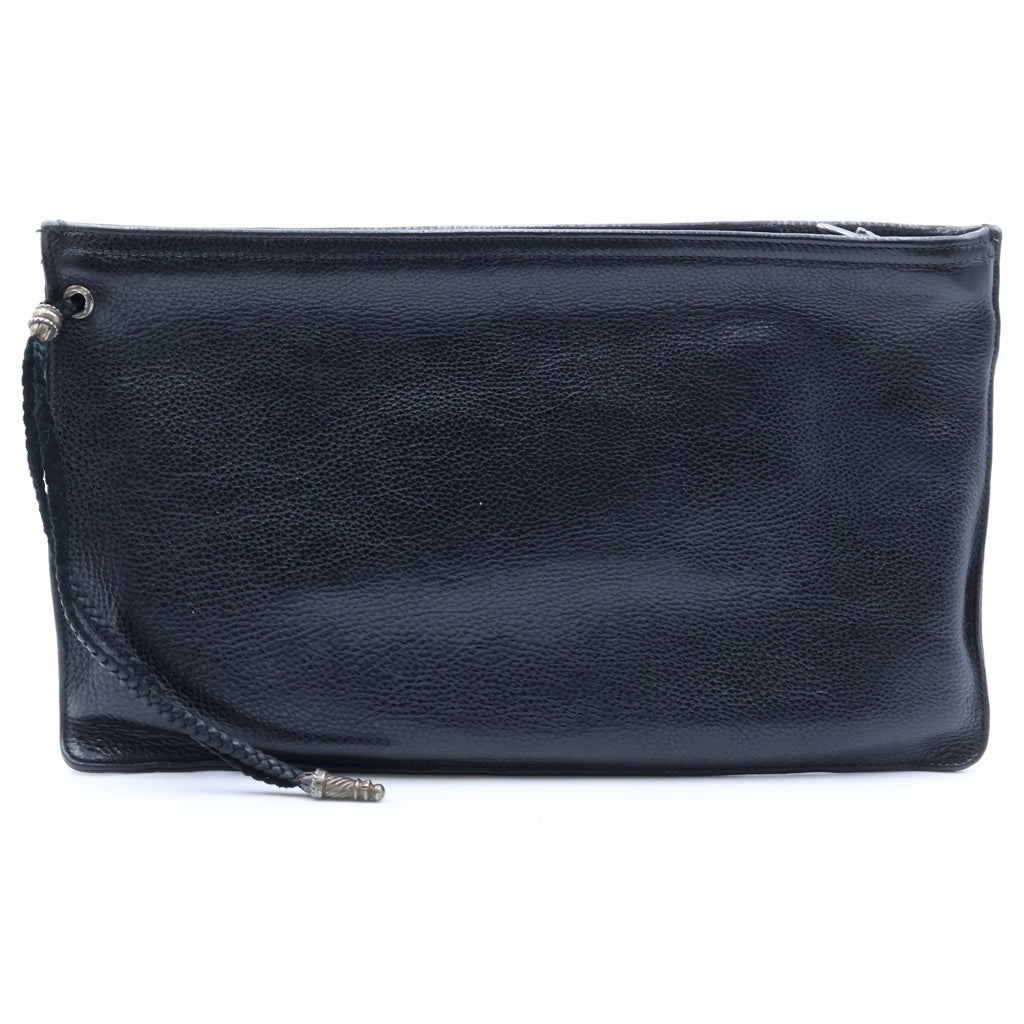 CHROME HEARTS(クロムハーツ) FLAT MED PLAIN レザークラッチバッグ ブラック/シルバー レディース
