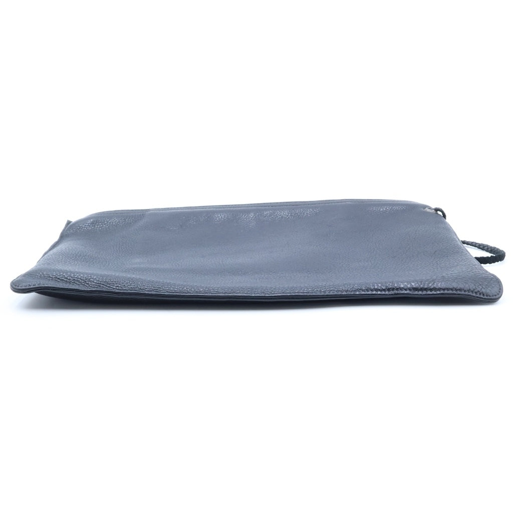 CHROME HEARTS(クロムハーツ) FLAT MED PLAIN レザークラッチバッグ ブラック/シルバー レディース