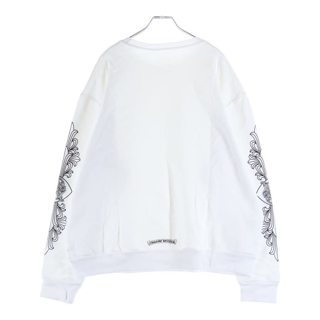 CHROME HEARTS(クロムハーツ) LOVE YOU NECK LOGO SWTSHRT ネックロゴ 袖フローラルプリントクルーネックスウェット ホワイト