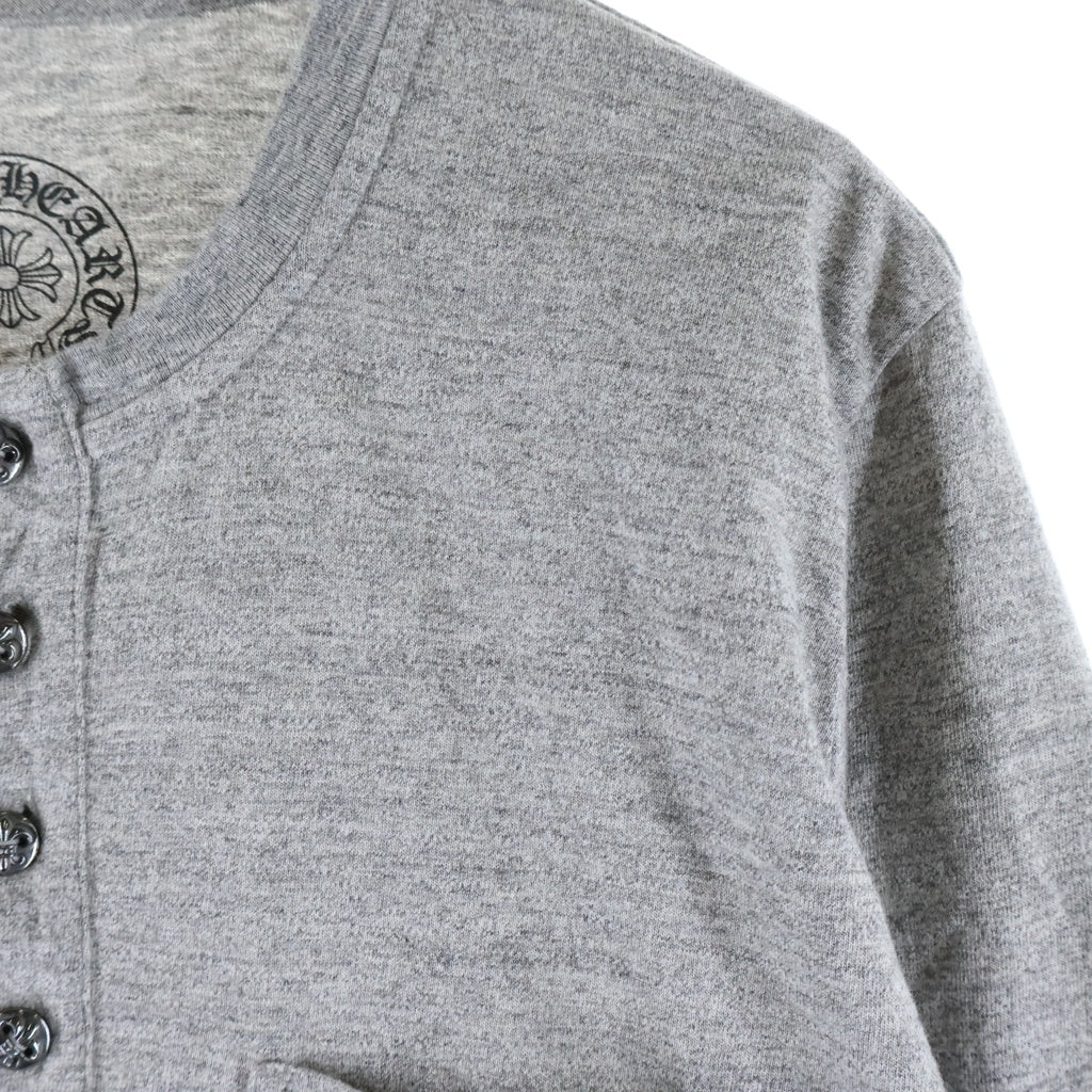 CHROME HEARTS(クロムハーツ) OLD CRS BALL BUTTON L/S TEE クロスボールボタン ヘンリーネック 長袖Tシャツ カットソー グレー